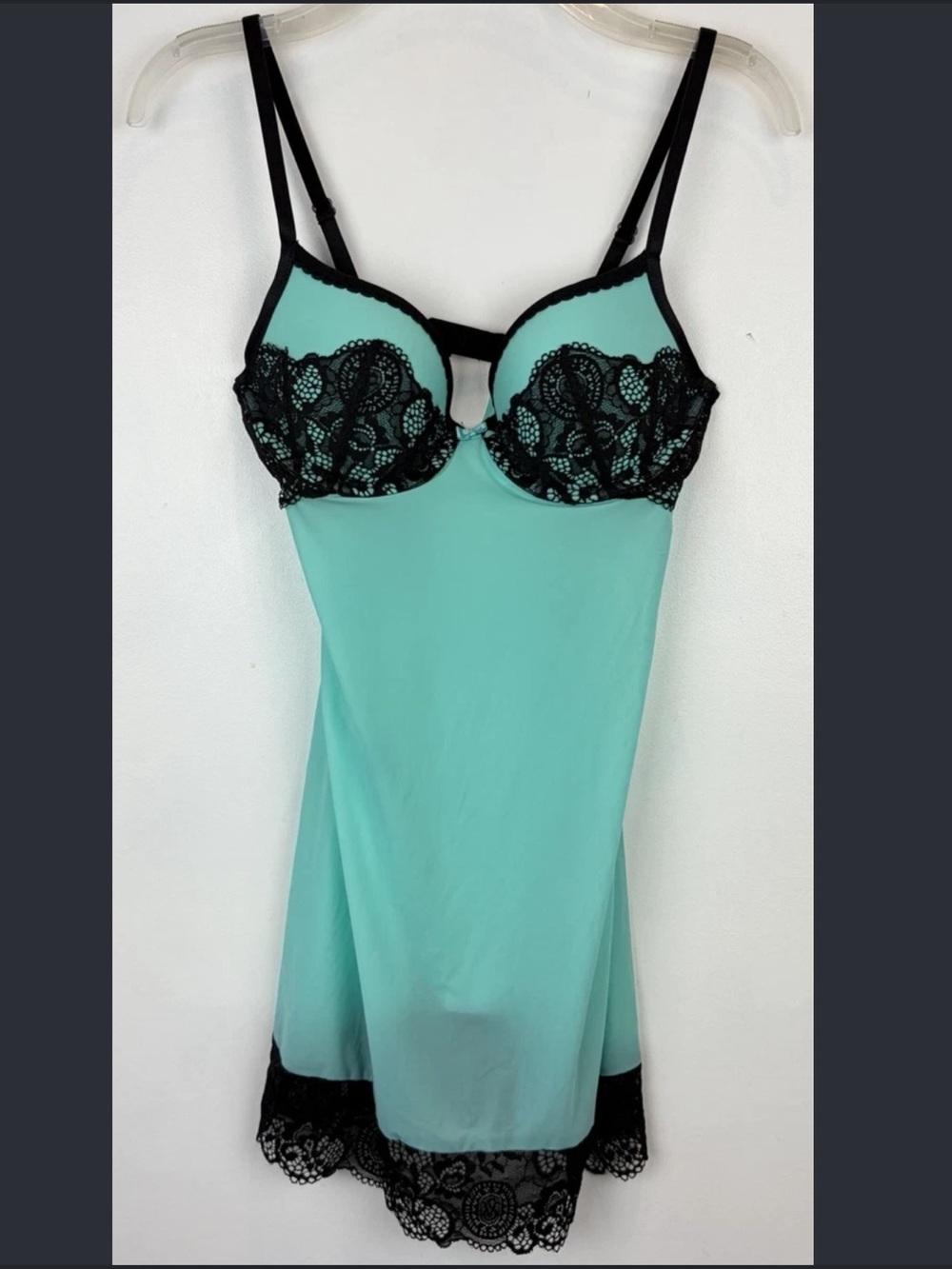 Victoria's Secret Teal Chemise with Black Lace Accents